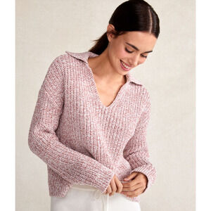 Haven Well Within Marled Knit Polo Sweater Womens Medium Pink Cozy Chunky Cotton